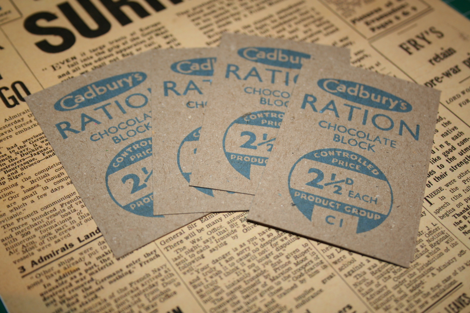 Cadburys Ration Chocolate bar wrappers and backing card 